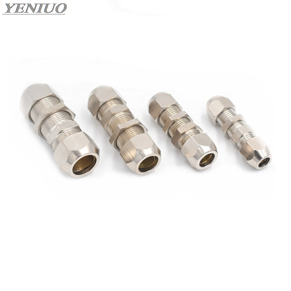 Bulkhead Straight Push Brass oil Pipe Fitting 4 6 8 10 12 14 16mm OD Tube Compression Ferrule Tube Compression Fitting Connector