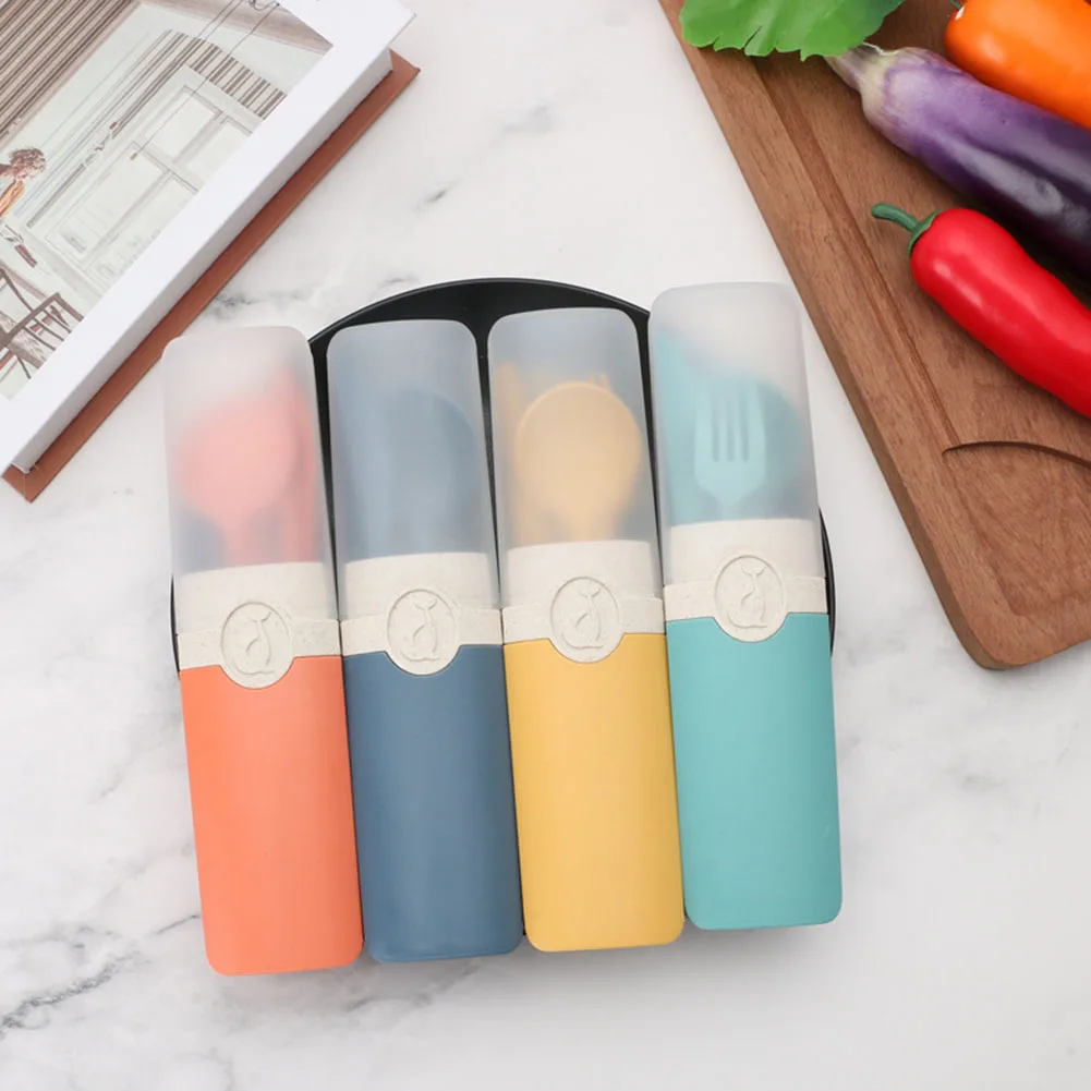 Portable Reusable Spoon Fork Chopsticks Knife Wheat Straw Tableware Cutlery Set Travel Picnic Camping Dinnerware Kits