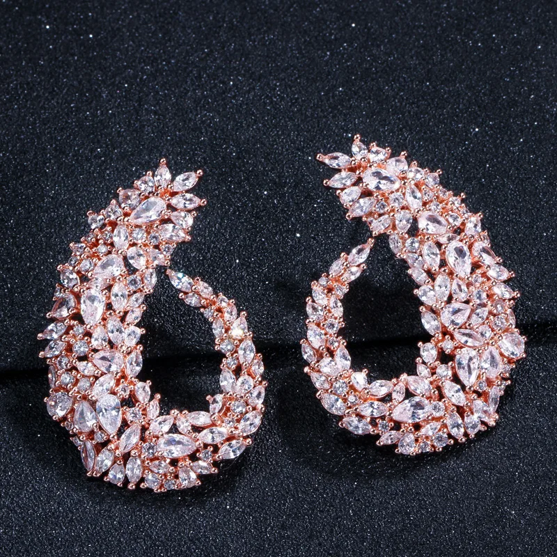 CWWZircons Funkelnde Zirkonia Silberfarbene Große Blumen-Creolen für Damen, Brautschmuck, Hochzeitsschmuck, Accessoire, Großhandel E0083 – Detail 9