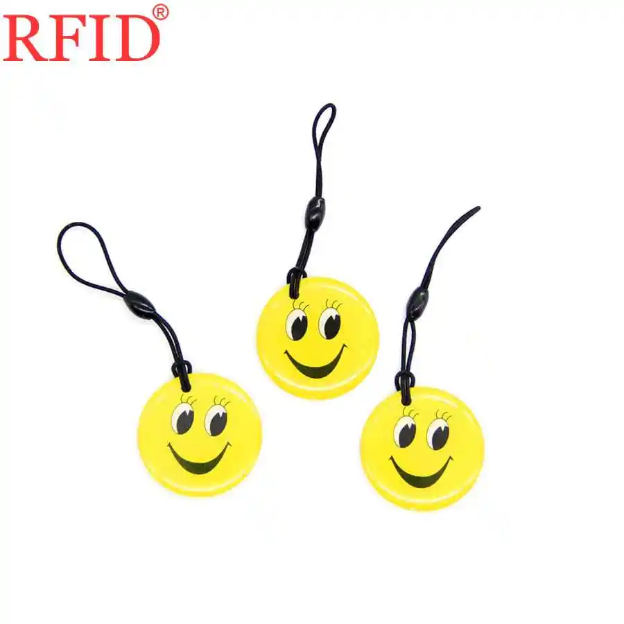 UID S50 1K 13.56Mhz Changeable Rewritable NFC Card Token Tag RFID Key Card Dropping Glue Smiling Face Keyfobs Keychain Token Tag