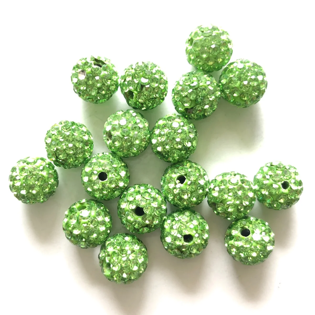 

50pcs 10mm High Quality Green Crystal Clay Pave Rhinestone Round Disco Ball Loose Spacer Beads for Bracelet Necklace Making Bulk