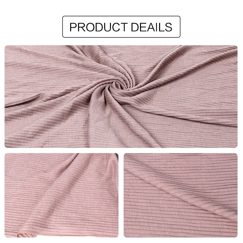 Muslim Women Ribbed Jersey Hijab Jacquard Stretchy Scarves Pleated cotton Headscarf Long Shawls Plain Turban Maxi Turkey Wraps