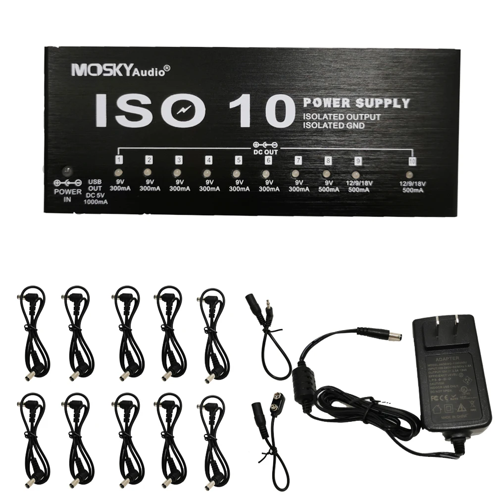 MOSKY ISO-10 Guitar Effect Pedal Power Supply 10 Isolated DC
