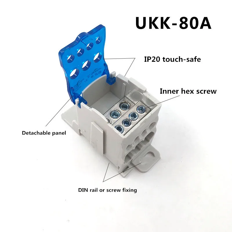 1PCS UKK80A Red Yellow Blue Green Terminal Block 1 In Many Out Din Rail Distribution Box Universal Electric Wire Connector