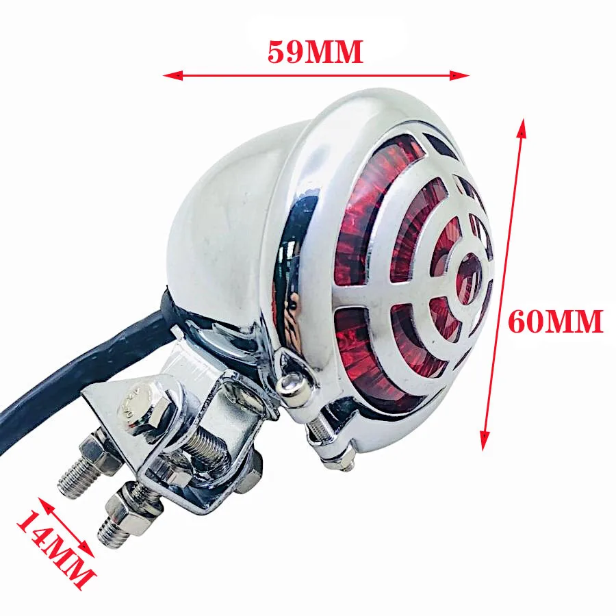 Chrome Alloy LED Mesh Lens Retro Motorcycle Rear Brake Light Universal Motocross Stop Lamp For Cafe Racer Choppers Ducati Honda