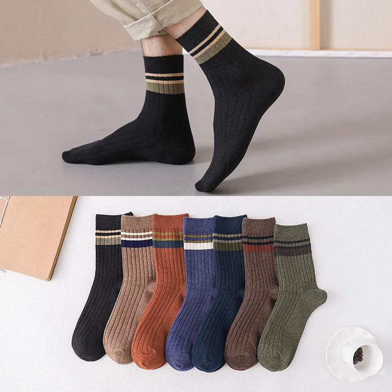 

10 Pairs Men's socks Cotton Middle tube Socks Striped black Basketball socks 20pcs happy socks skarpetki calcetines hombre free