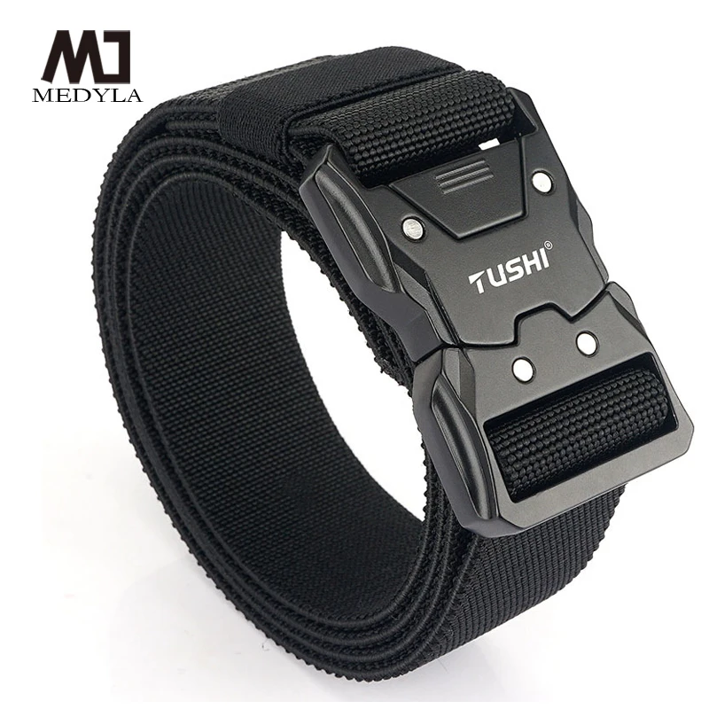 MEDYLA Official Genuine Tactical Belt Metal Buckle Quick Release Elastic Belt Casual Tooling Training Belt Men's Trousers Belt