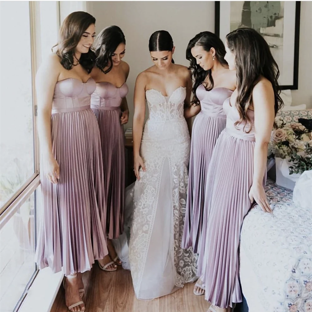 Dusty Pink Graceful Formal Wedding Bridesmaid Dress Sweetheart Off Shoulder Sleeveless Backless Floor Length Party Gown New