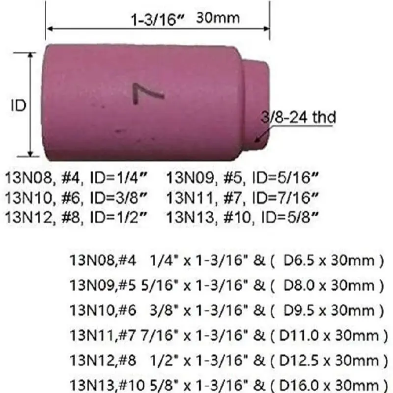 RIVERWELD 10Pcs TIG Alumina หัวฉีด Shield ถ้วยชุดสารพันขนาด13N08 13N09 13N10 13N11 13N12 13N13 Fit SR WP 9 20 24 25 TIG Wel
