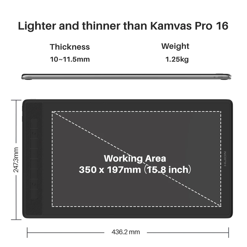 HUION-Monitor de dibujo Kamvas Pro 16, 2,5 K, 145% sRGB, QHD, tableta gráfica, pantalla de 15,8 pulgadas, bolígrafo completamente laminado sin