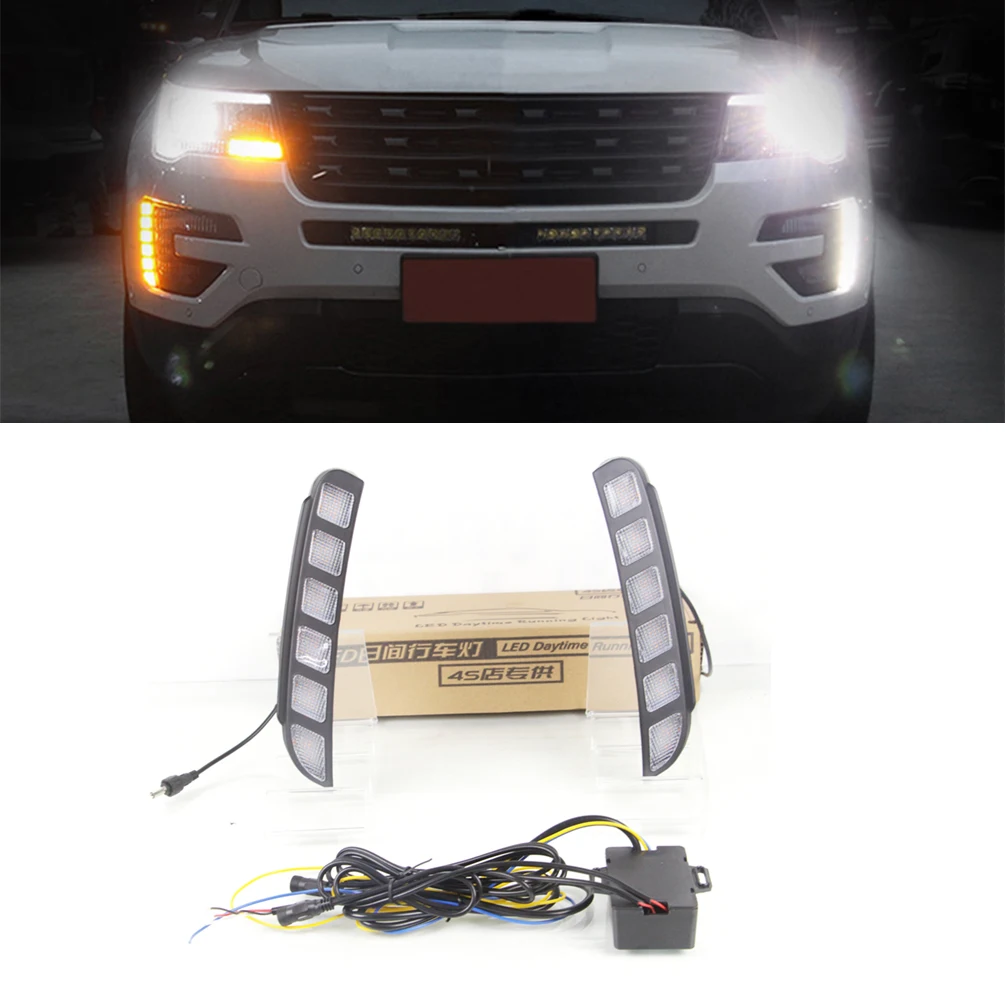 

2Pieces Car LED Daytime Running Lights Turn Signal Flashing Yellow Indicator DRL 12V Waterproof for Ford Explorer 2016 2017 2018