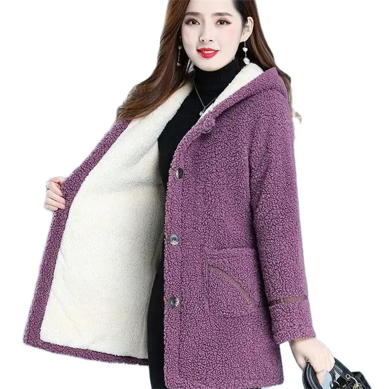 Mother Winter Warm Coat 2022 New Fashion Middle-Aged Women\'s Autumn Thick Velvet Jacket Thick Hooded Padded Jacket Female Button