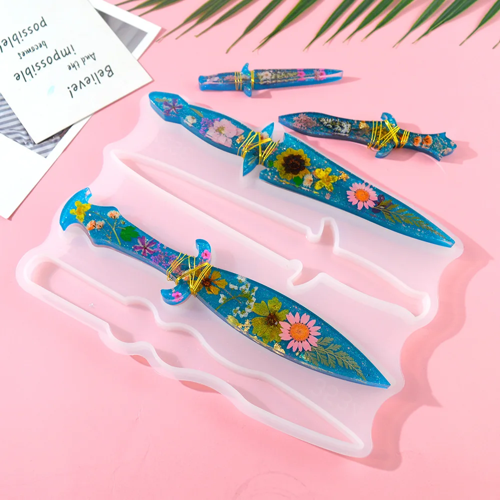 Dagger Silicone Mold Handmade DIY Defensive Knife Crystal Epoxy Resin Mould Keychain Pendant Jewelry Making Tools