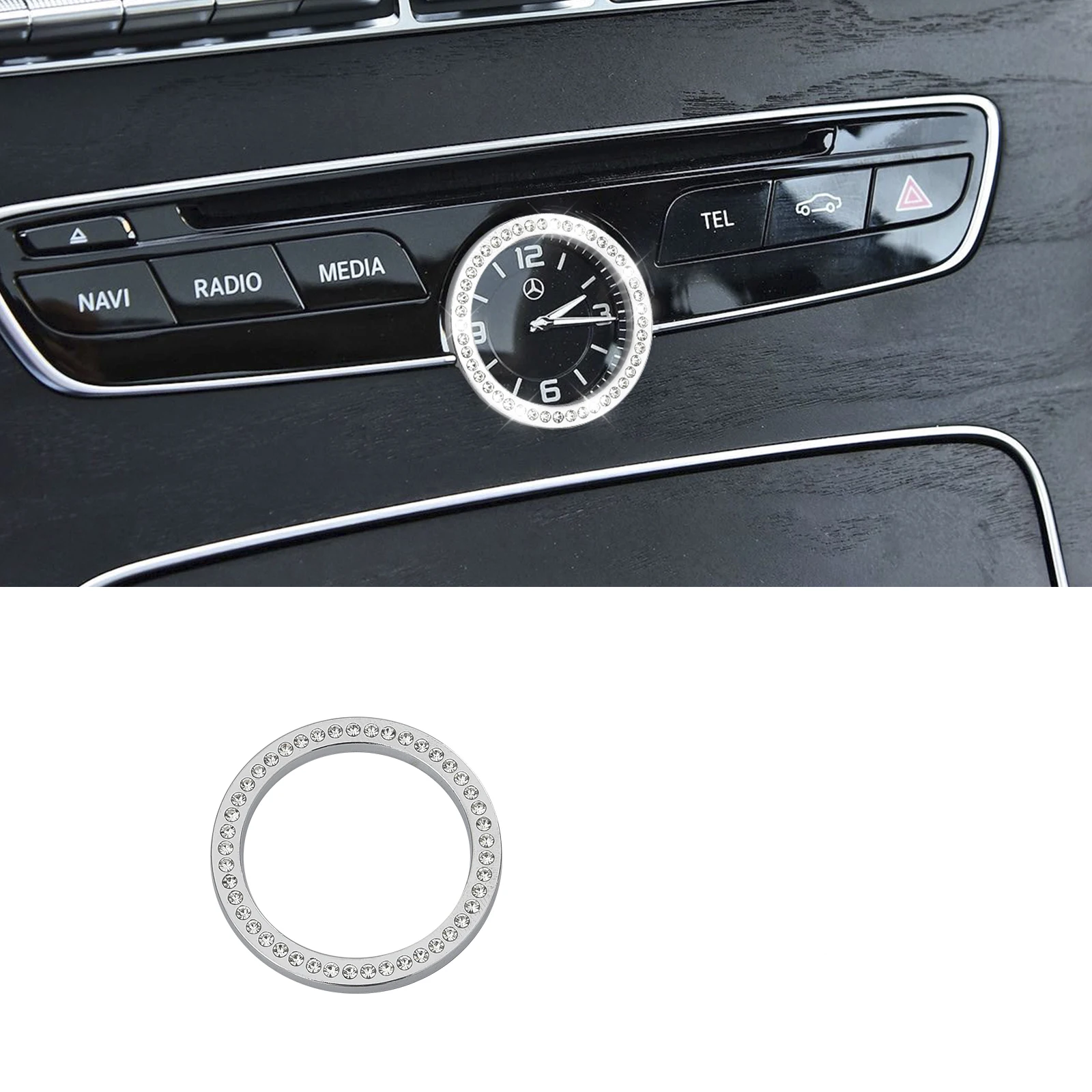 

for Mercedes Benz Accessories Bling Rhinestone Clock Ring Sticker Compatible with Mercedes Accessories C Class 2015-2018, E Clas