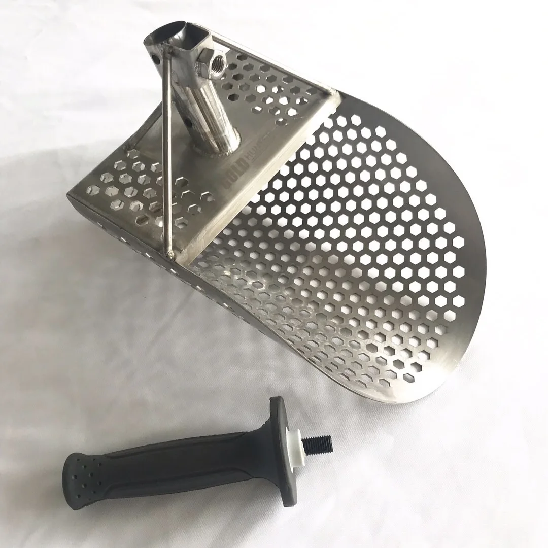 Sand Scoop for Metal Detecting, Stainless Steel with Hexahedron 7Mm Holes for Beach Treasure Hunting Plastic Handle