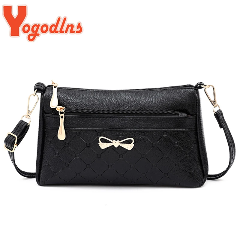 Yogodlns Elegant Crossbody Bag For Women PU Leather Shoulder Bag Metal Bowknot Messenger Bag Lady Shopping Handbag Mommy Wallet