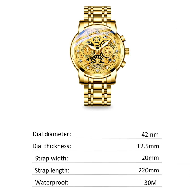 Men’s Watches Tourbillon Rotating Window Top Luxury Brand Fashion Quartz Men Watch Waterproof Gold Steel Business Wristwatch