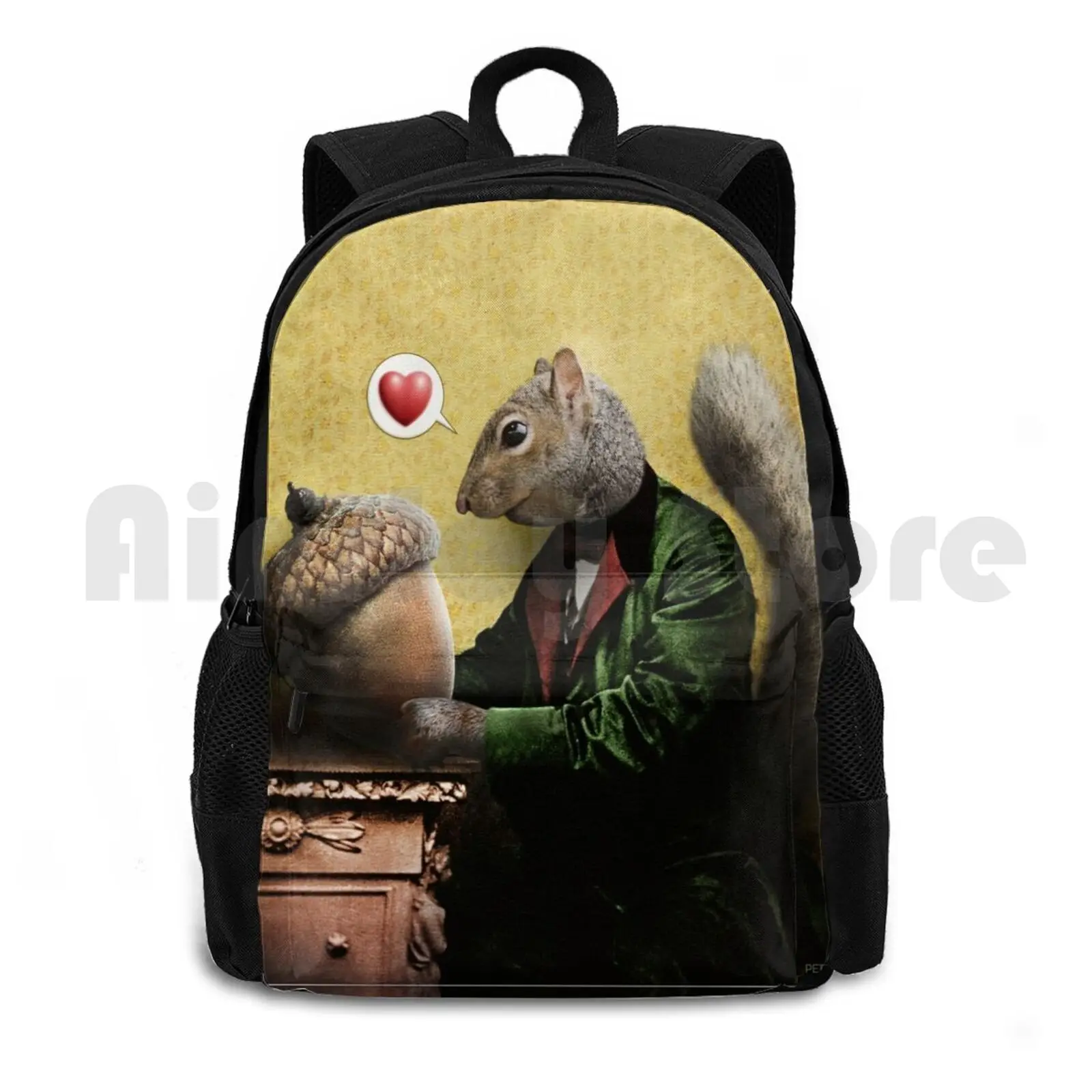 Mr. Squirrel Loves His Acorn Outdoor Hiking Backpack Waterproof Camping Travel Collage Squirrel Acorn Animals Love Desire Cute