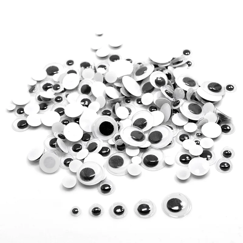 200pcs 5/8/10/12/15mm Mixed Sizes Round Moving Eyes Plastic Eyes Wiggly eyes For Doll Toy DIY Without Self-adhesive