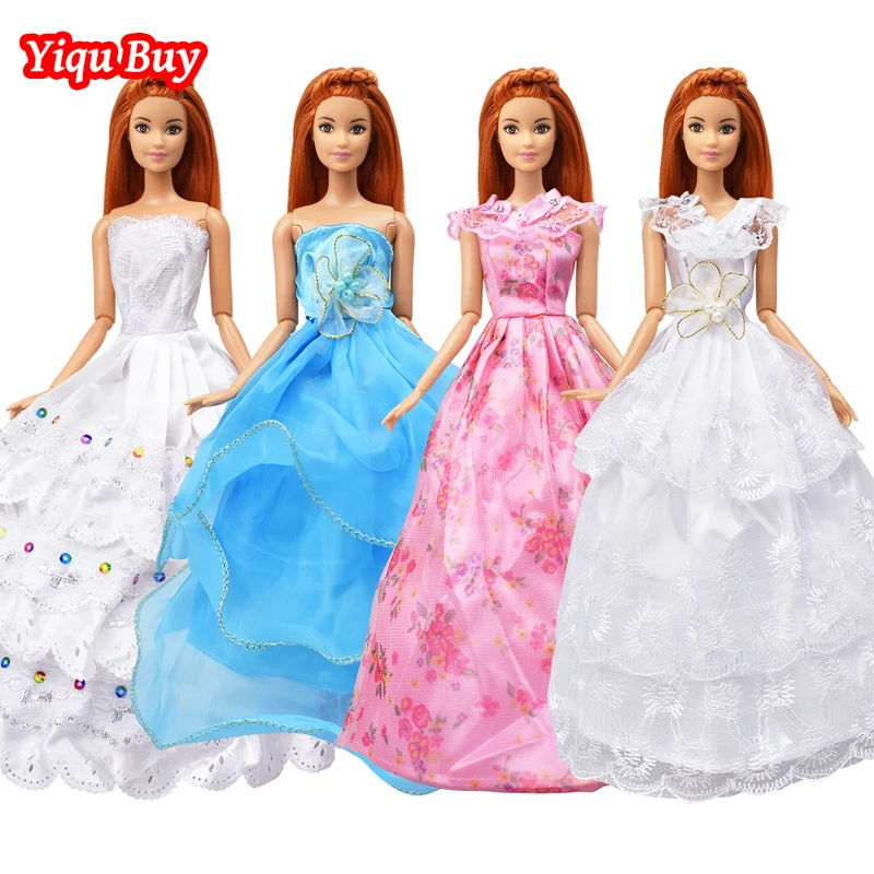 

10 Pcs/set (4 Dress+6 Necklace) Wedding Dress Fashion Princess Gown Manual Beautiful Evening Dress for 12 Inch Doll Accessories