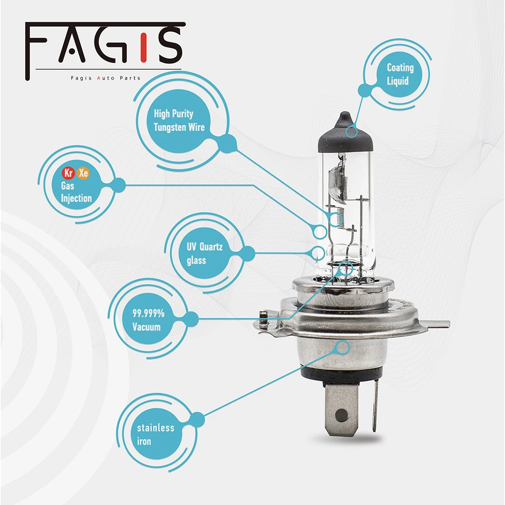 Fagis US Brand 2 Pcs H4 9003 HB2 12v 60/55w P43t Clear Bulbs White Car Headlight Auto Halogen Lamps Car Lights