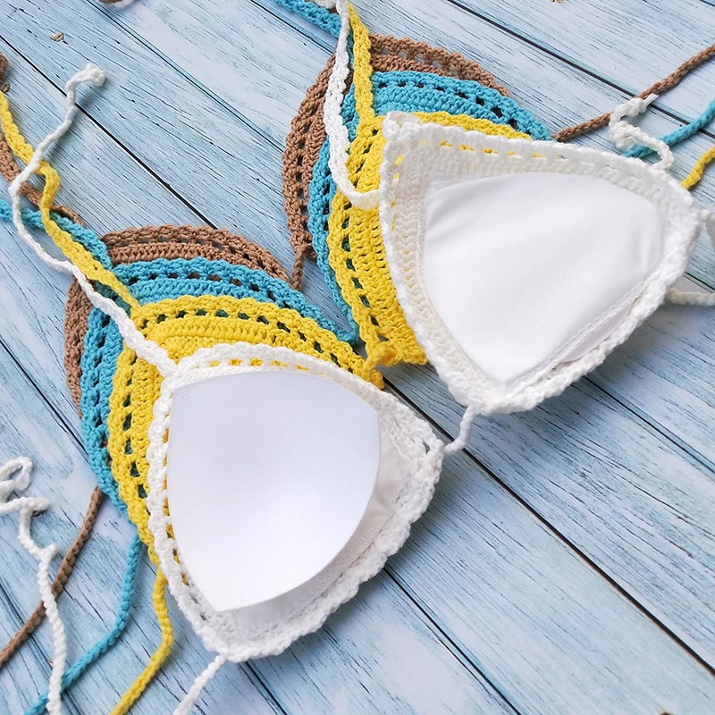 Have Lining Chest Pad Micro Bikini Top Crochet Sexy Bandage Swimsuit Push Up Bra Beachwear Women\'s Bathing Suits
