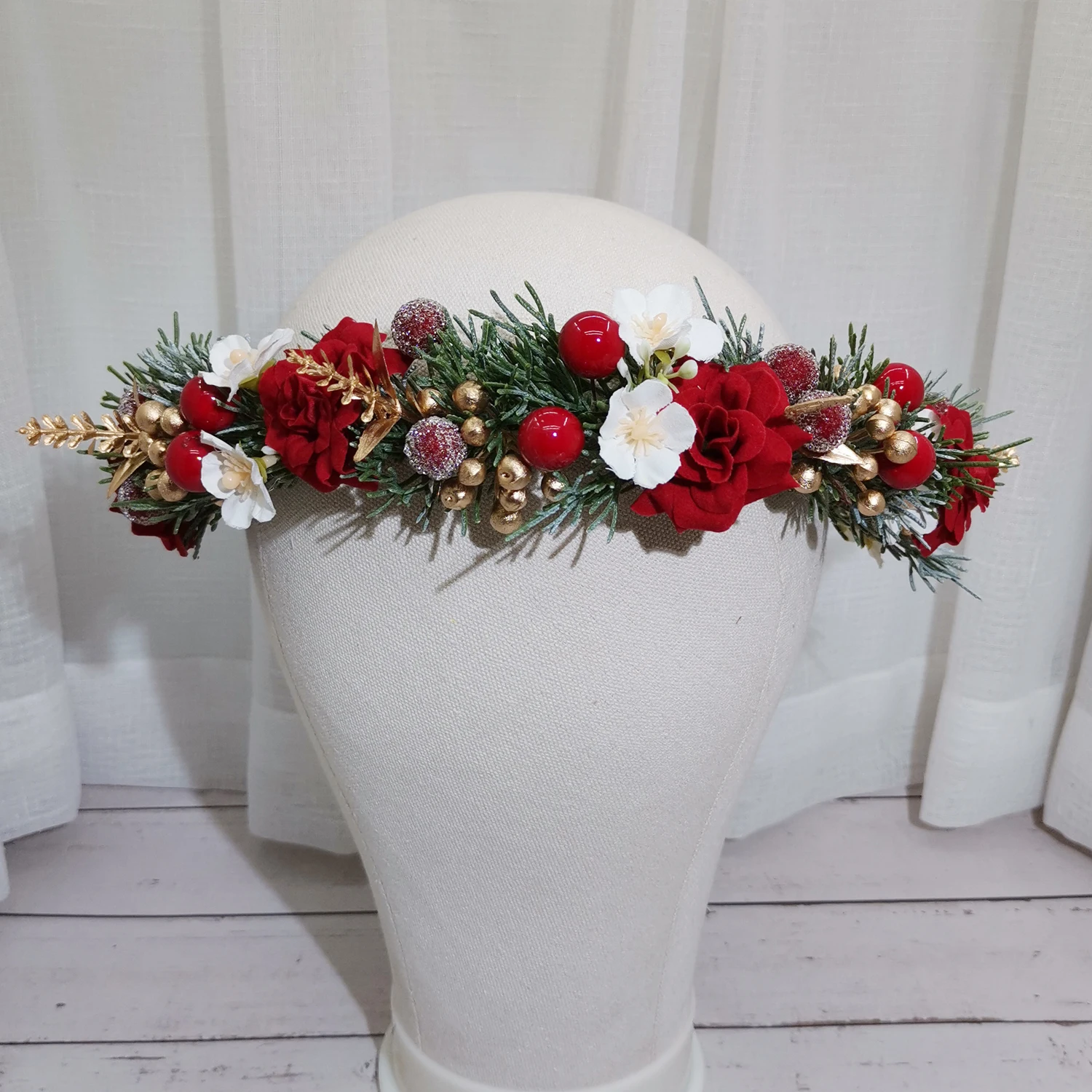 Christmas Flower Crown Festival Headband Women Hair Accessories Headdress New Year Floral Garlands Xmas Flower Headwear