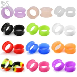 ZS 2pcs/lot Silicone Thick Double Flared Ear Plug And Tunnel 3-25MM Ear Gauge Expanders Stretchers Colorful Ear Piercing Jewelry