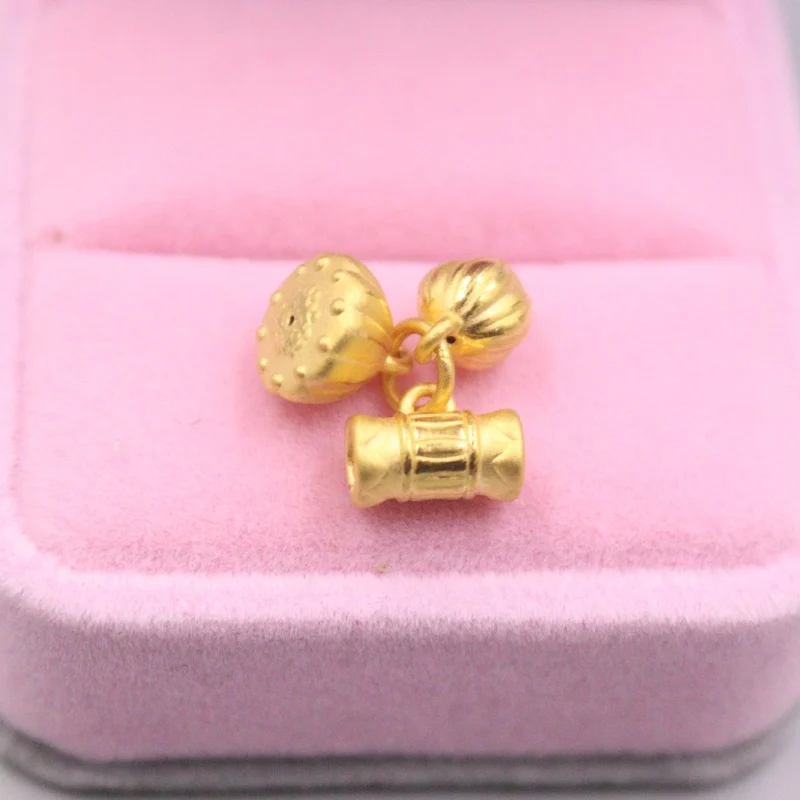 Fine Pure 999 24K Yellow Gold 3D Lotus Bud Long Tube Bead Pendant  Men Women Gift  1.5-1.7g / 18*13mm