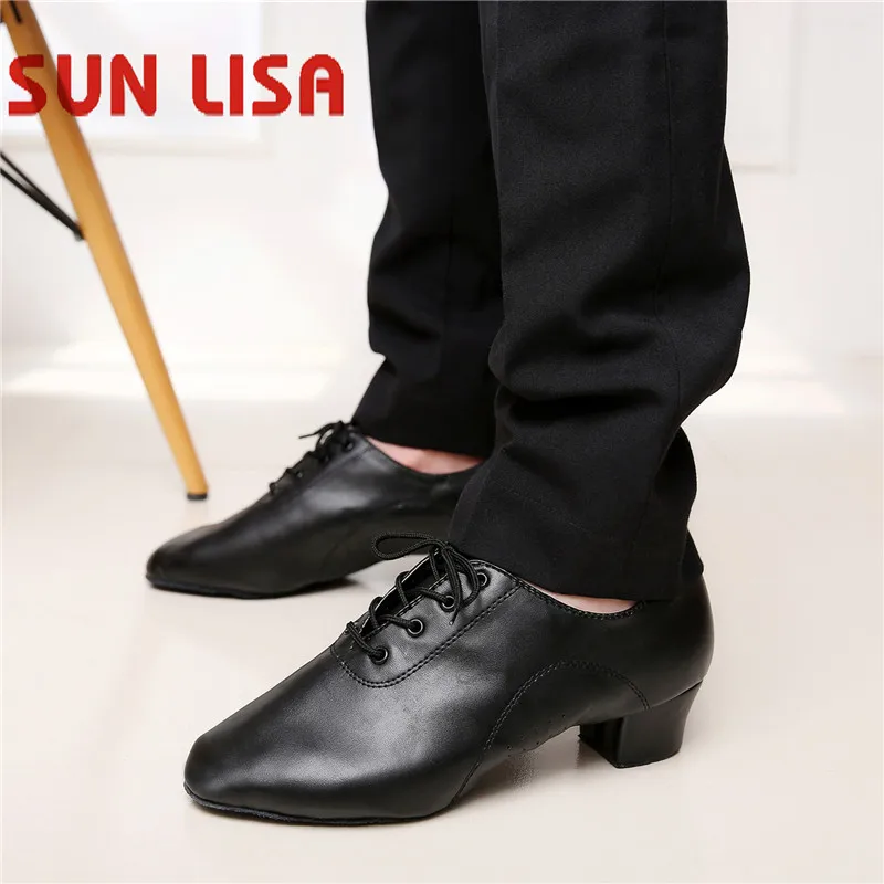 

SUN LISA Gorgeous Men's Black Dancing Shoes With Square Heels Tango Salsa Ballroom Latin Dance Shoes