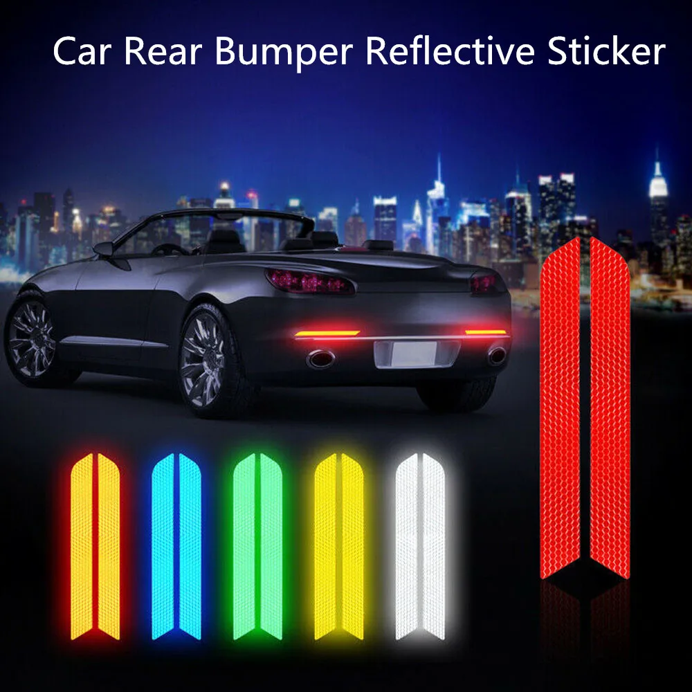 2 Pcs Car Reflective Safety Warning Car Trunk Tail Door Bumper Decal Reflective Sticker Protective Collision Scratch Car Styling