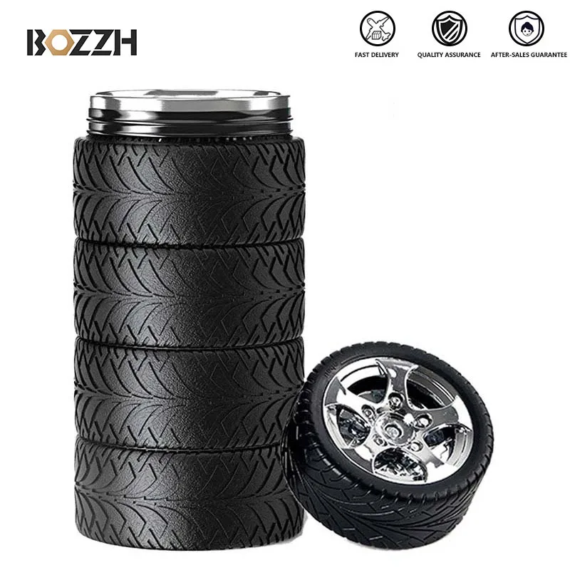 BOZZH 320Ml Creative Vacuum Stainless Steel Car Tire Cup For Coffee Cup Portable Tire Cup For Tea Drinkware