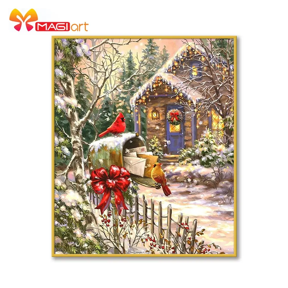 Cross stitch kits Embroidery needlework sets 11CT water soluble canvas patterns 14CT Full Christmas Animals Snow hut -NCMC068