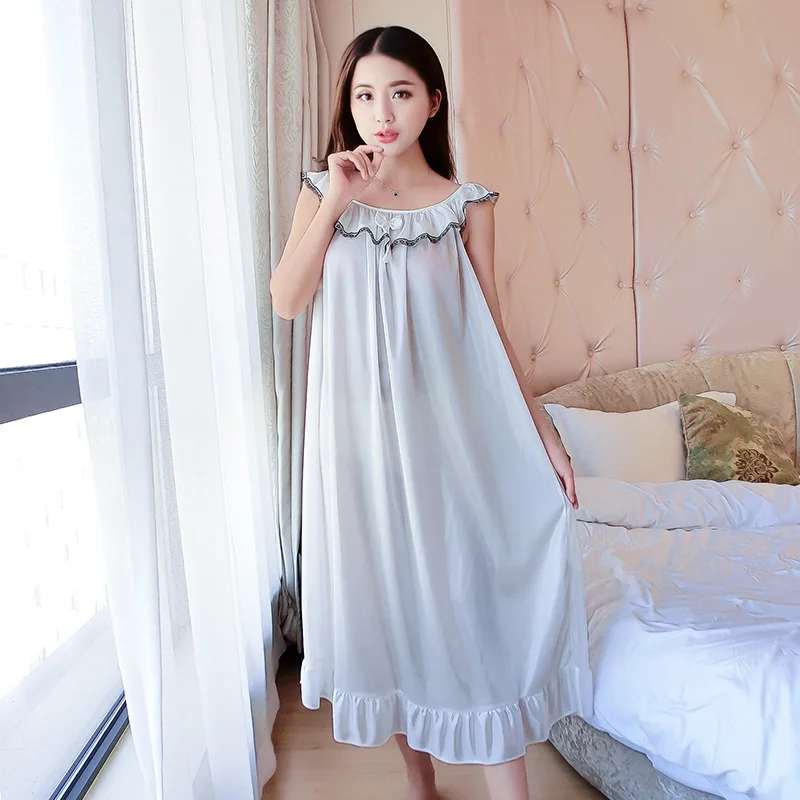 Maxi Size 4XL Ladies Sleeveless Sleepwear Satin Nightgowns Summer Womens Sexy Lace Sleepdress Sleepshirts Print Nightdress