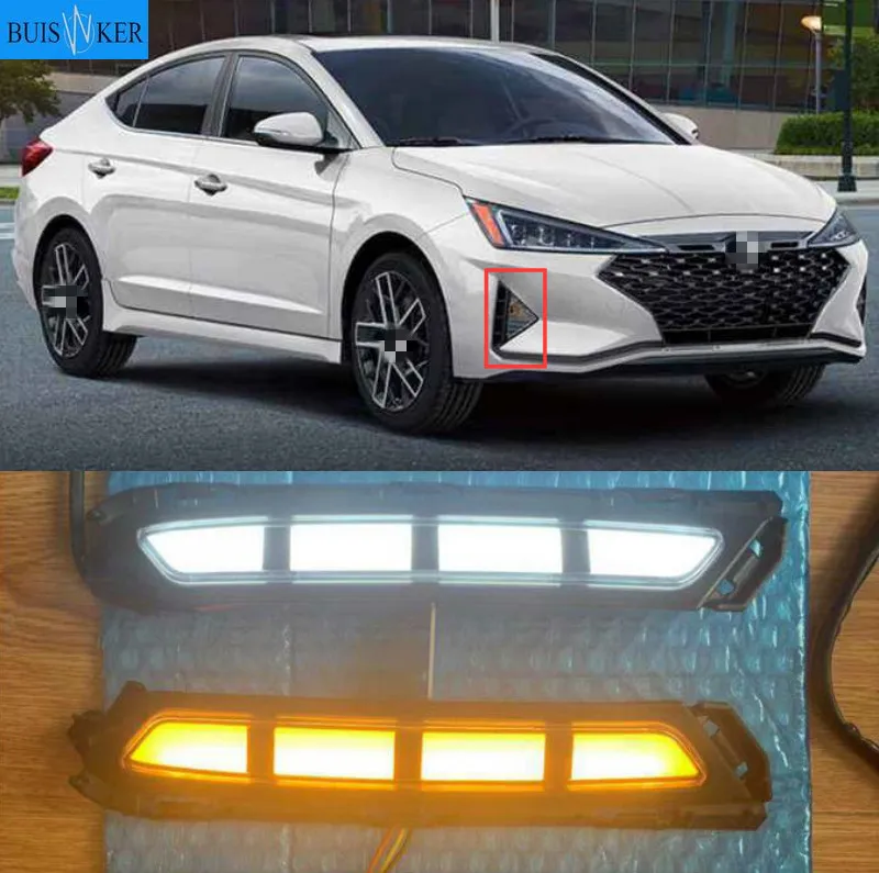 

DRL for Hyundai Elantra 2019 2020 AVANTE LED Daytime Running Lights Daylight fog lamp with with Yellow Turn signal style relay