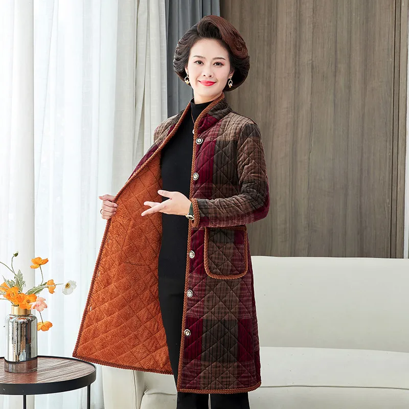 Middle-aged and Elderly Women\'s Cotton Coat 2022 New soft Winter Jackets Printing Single-breasted long Parkas Overcoat