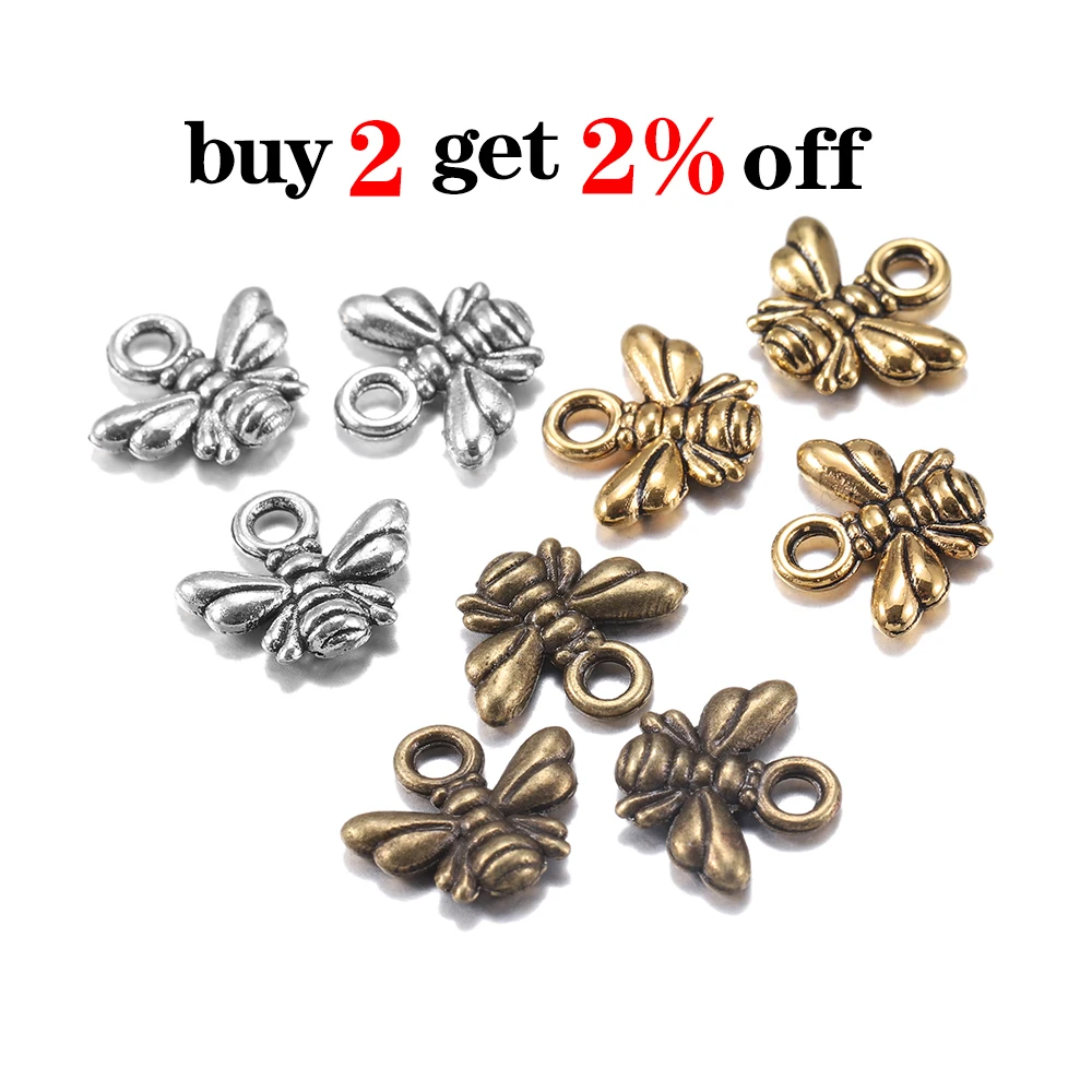 40pcs Antique Tone Bumble Bee Honeybee Insects Charm Pendants Beads For Necklace Bracelet Earring Jewelry Making Supplies