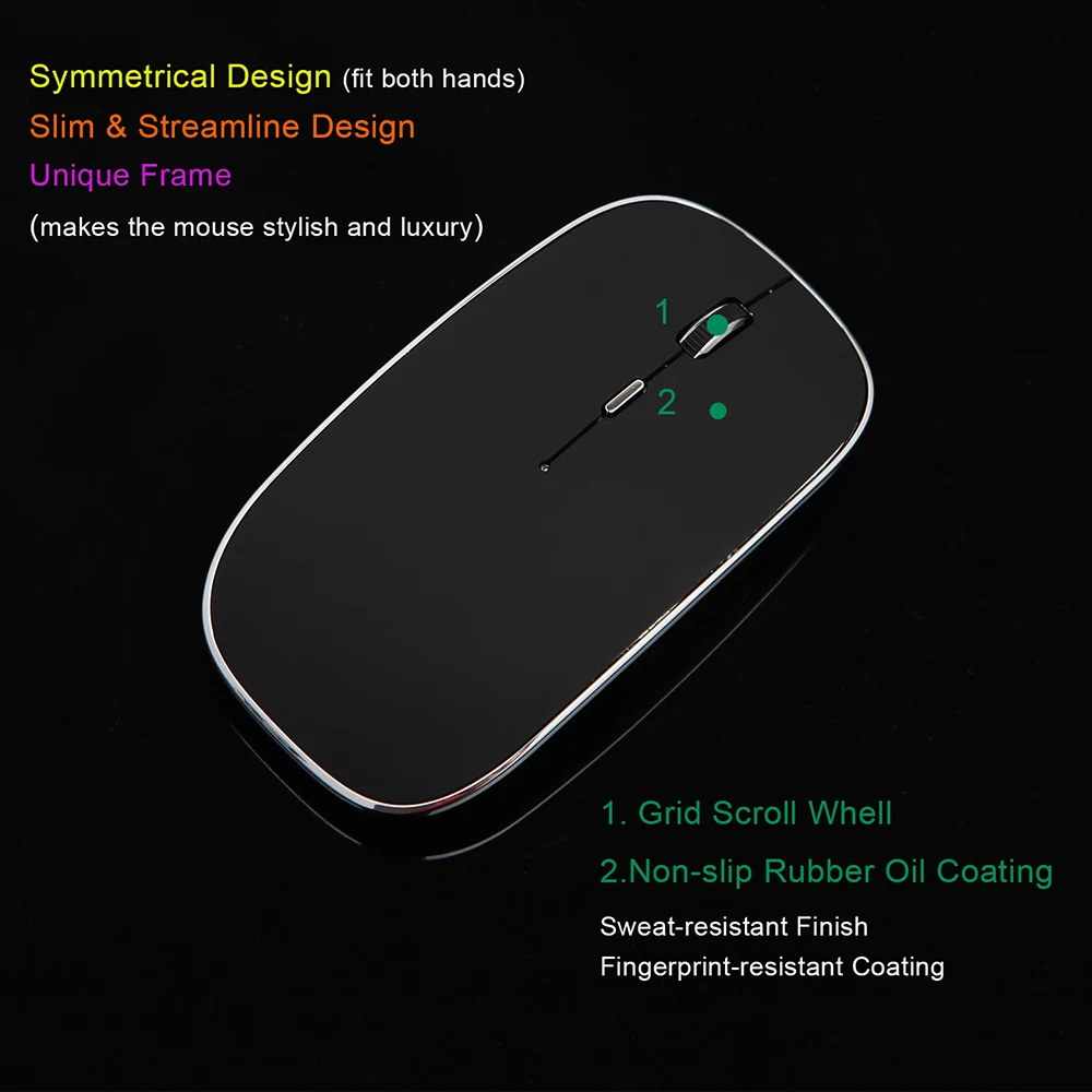 ماوس لاسلكي قابل للشحن محمول صامت USB وماوس مزدوج الوضع من النوع C 3 نقطة لكل بوصة قابلة للتعديل لأجهزة الكمبيوتر المحمول وأجهزة Mac وMacBook وAndroid والكمبيوتر الشخصي