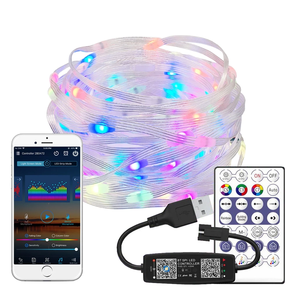 WS2812B boże narodzenie łańcuch lampek ledowych RGB światła WS2812 adresowalne indywidualnie IC kolor marzeń modułu LED USB kontroler Bluetooth DC5V