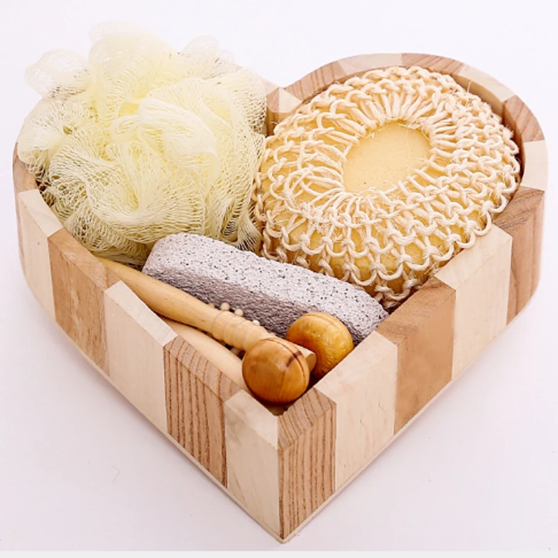 5 in 1 Women Man Girl Kid Baby Bath Show Spa Set Gift Include Bath Tool Loofah Sponge Hair Brush Pumice Stone Foot File