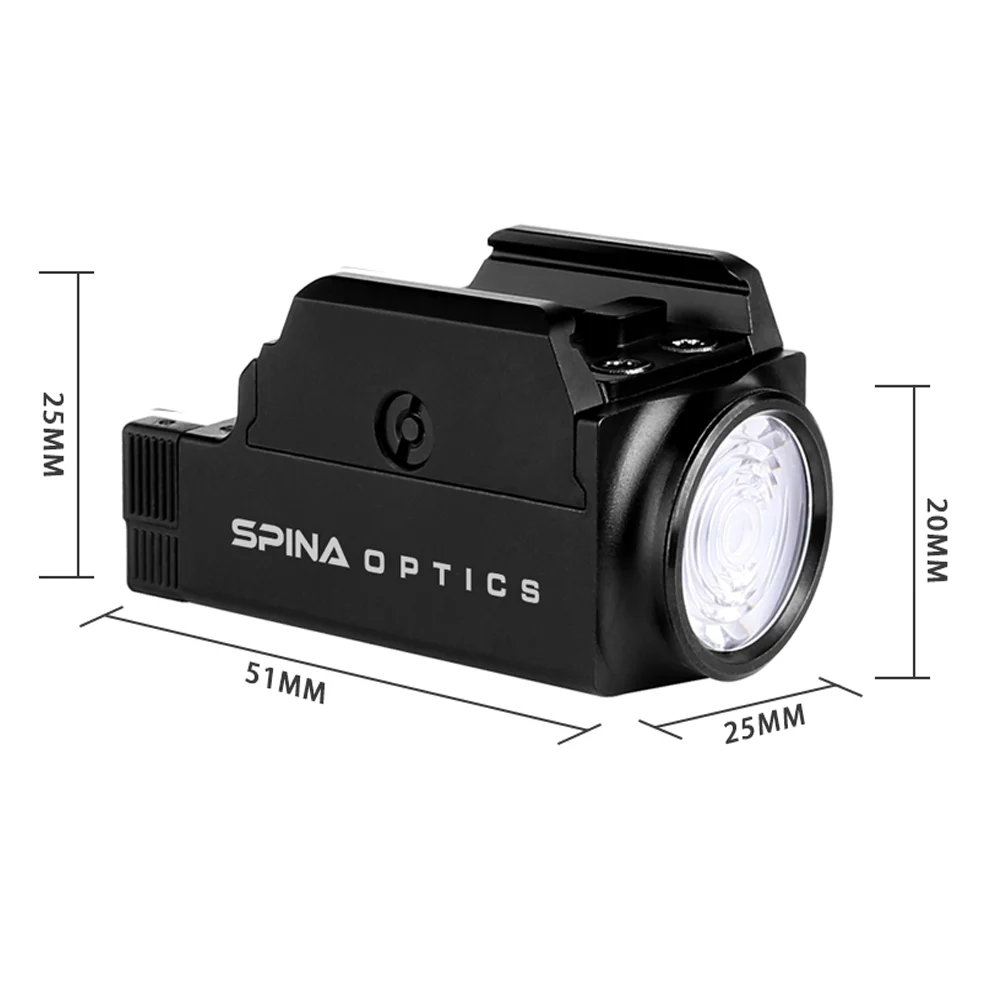 SPINA SO-23 Pistol Gun Light 800 Lumens Glock Tactical Weapon Rail Mounted Flashlight Police Handgun USB Rechargeable Torch