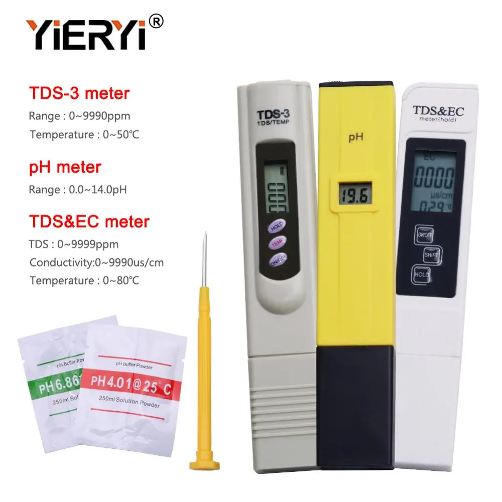 yieryi Digital TDS Meter pH Meter EC Meter Pocket Pen Aquarium Filter Water Quality Purity Tester for aquarium