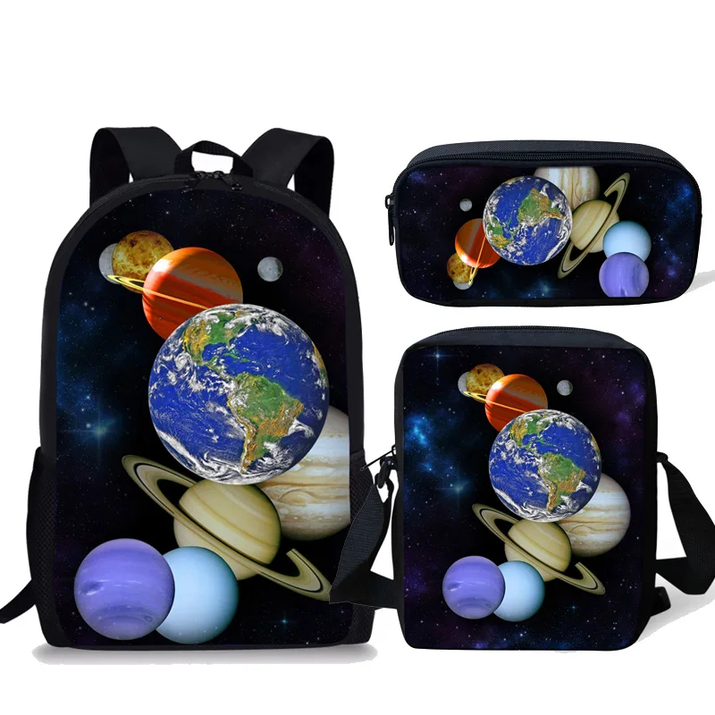 Universe Space Printed School Bag Set para crianças, mochila grande, mochila para alunos do meio, mochila, 3pcs