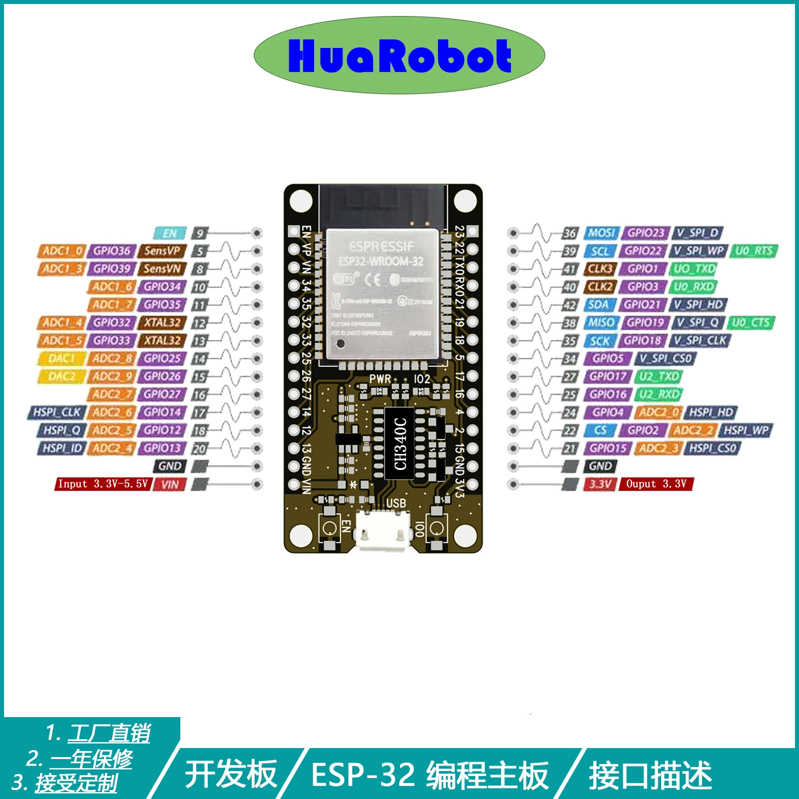 La placa de desarrollo Esp32 está equipada con módulo de Esp-wroom-32, WiFi, Bluetooth, Internet de las cosas, admite Duino