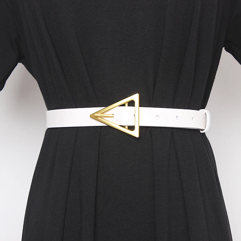 

New Brand Vintage Fashion Long Belt Personality Waist Cow Genuine Leather Straps Triangle Waistband Belt For Women Accessory