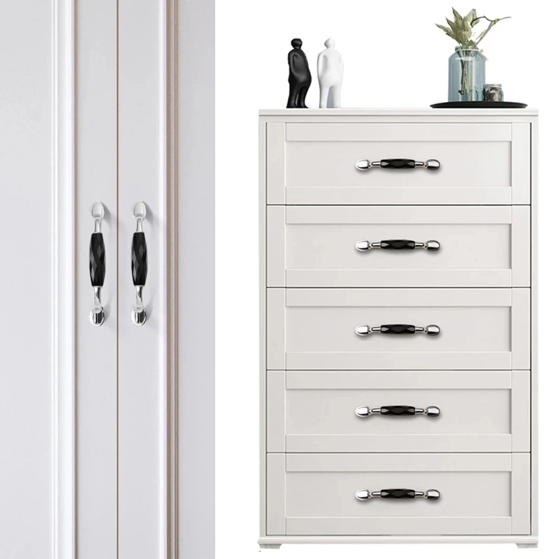1 PC Transparent Crystal Furniture Knobs and Handles Zinc Alloy Cabinet Handle Drawer Dresser Pulls Black Door Knob Hardware