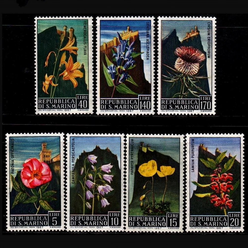 

7Pcs/Set New San Marino Post Stamp 1967 Alpine Flowers Stamps MNH