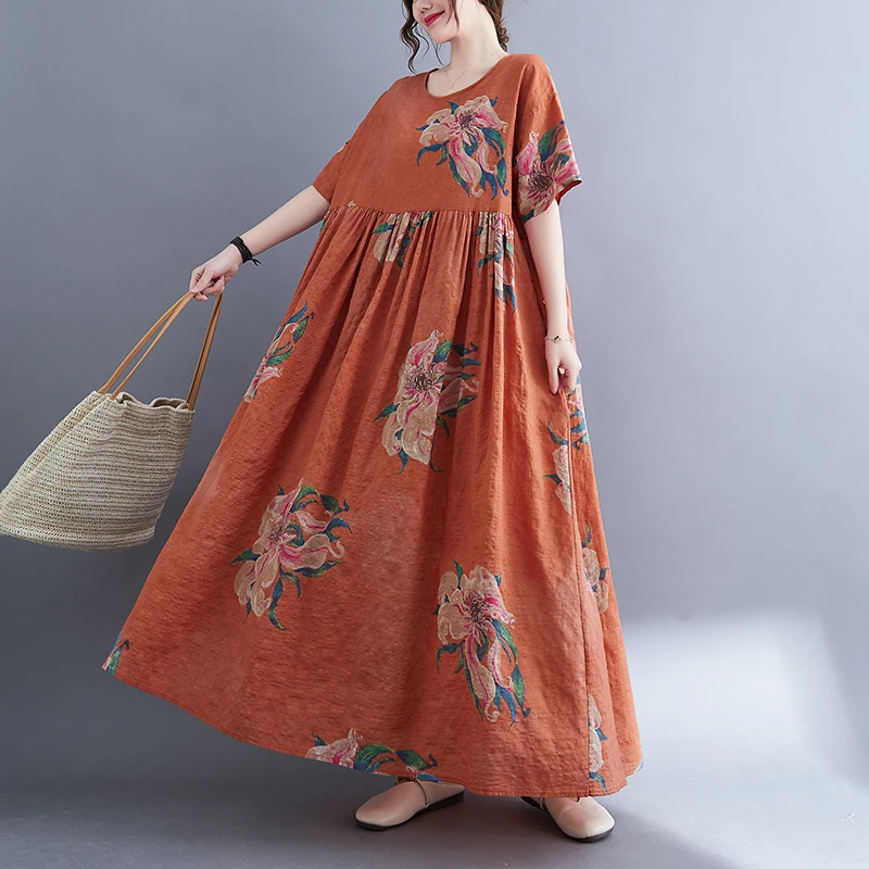 Oversized Flower Summer Beach Dress Women Cotton Long Ladies Dresses Korean Style Casual Boho Elegant Womens Dress 2024