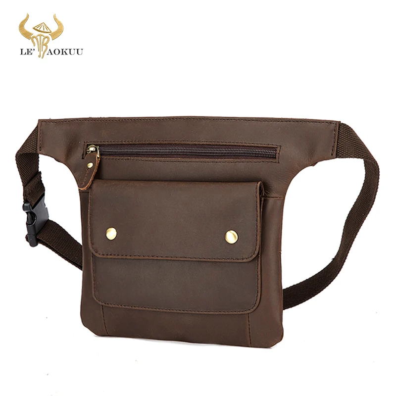 

Unique Crazy Horse Leather Men Crossbody Sling Satchel Bag Design Travel Cigarette Case Pouch Fanny Waist Belt Bag Pack 3117