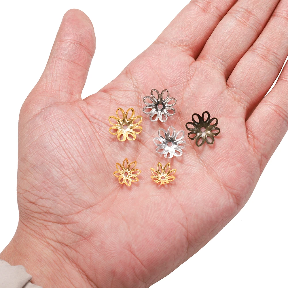 100pcs/lot Silve Gold Rhodium Bulk Flowers Beads Caps 11 14 mm Spacer Loos Charm Bead Cap For Jewelry Making Findings Supplies